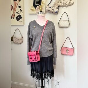 Gray Sweater with Pink Crossbody Bag